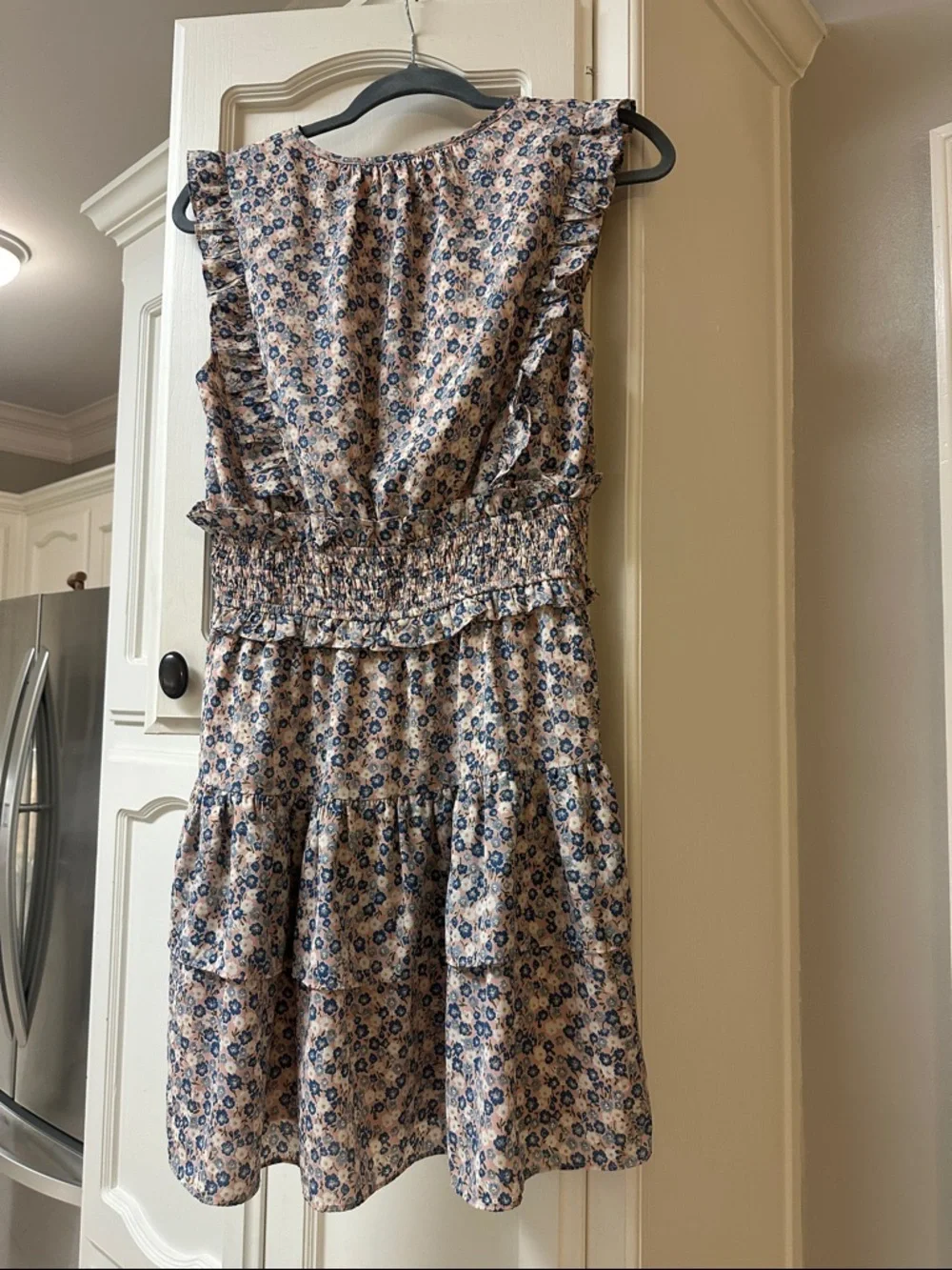 Storia Mauve Mini Dress with blue Floral Print sz large - Picture 3 of 3